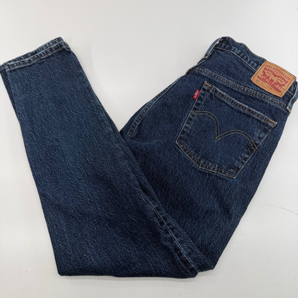Levis 501 S Womens Skinny Jeans Dark Wash Distressed High Rise Button Fly 30x30